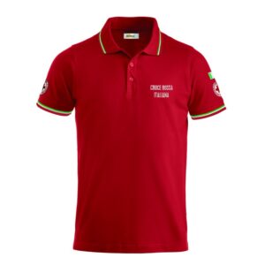 Polo rossa manica corta ricamata Croce Rossa Italiana CRI